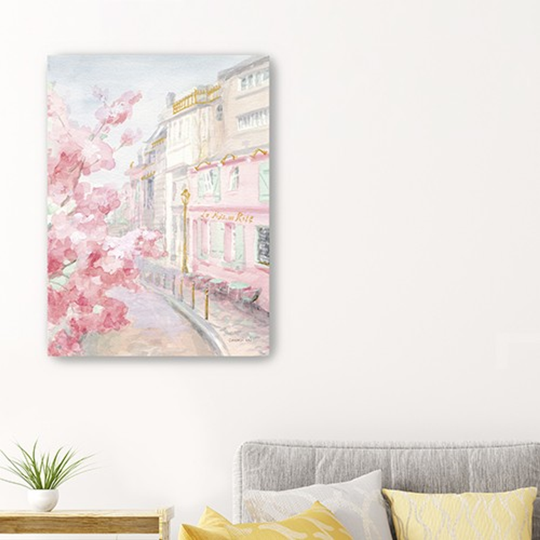 Pretty Pastel Pink Paris Street Unframed Print Wall Art - 808230017313
