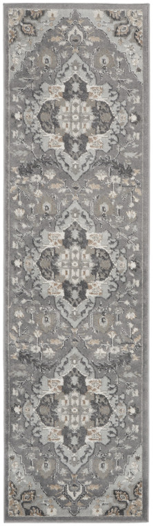 12' Gray and Ivory Floral Non Skid Runner Rug- new