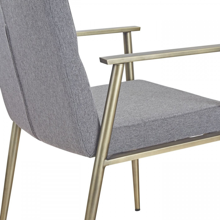 Gray and Antiqued Brass Upholstered Fabric Dining Arm Chair - 606114578956