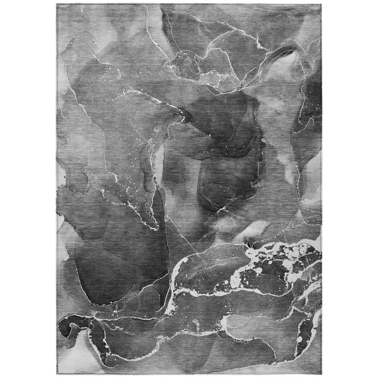 10' X 14' Black Gray And White Abstract Washable Indoor Outdoor Area Rug - 608219239657