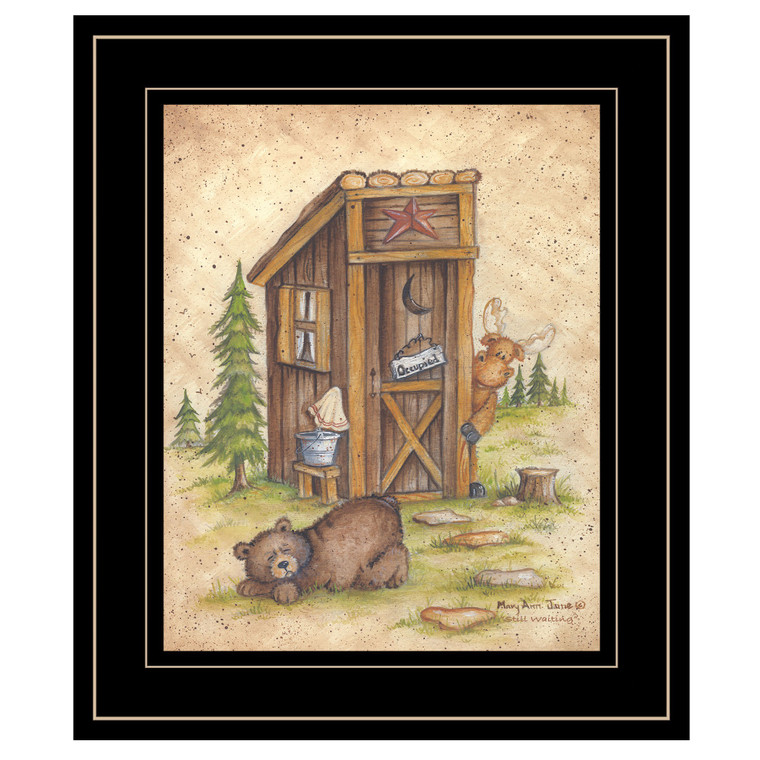 Still Waiting Bear and Moose Black Framed Print Bathroom Wall Art - 4512839593289