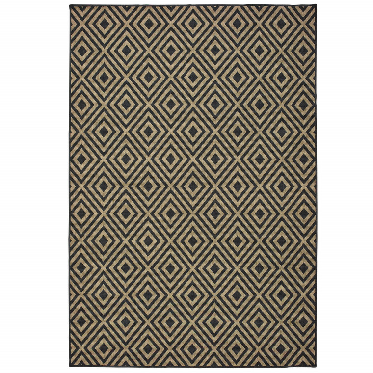 8' X 11' Black Geometric Stain Resistant Indoor Outdoor Area Rug - 606114573685