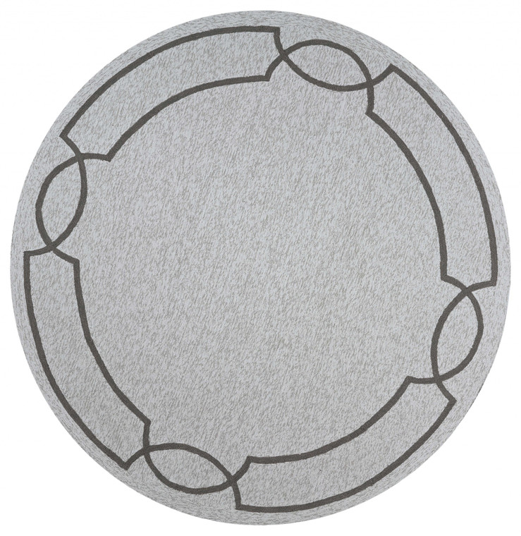 7' Oatmeal Ivory Hand Hooked UV Treated Bordered Round Indoor Outdoor Area Rug - 4512822806778