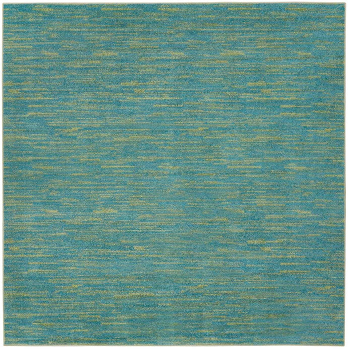 7' X 7' Blue And Green Square Striped Non Skid Indoor Outdoor Area Rug - 606114455998