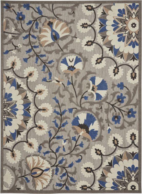 10' X 13' Grey Floral Non Skid Indoor Outdoor Area Rug - 606114455110