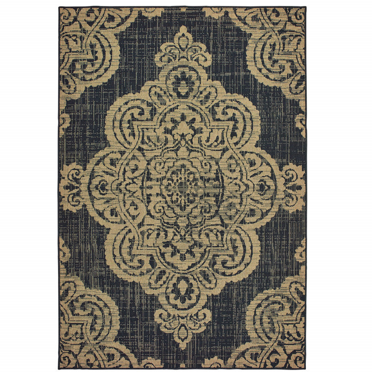 2' X 4' Black Oriental Stain Resistant Indoor Outdoor Area Rug - 606114582748