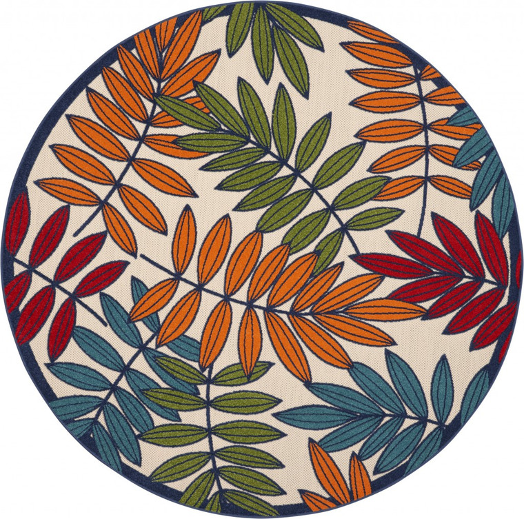 8’ Round Multicolored Leaves Indoor Outdoor Area Rug - 4512822811758