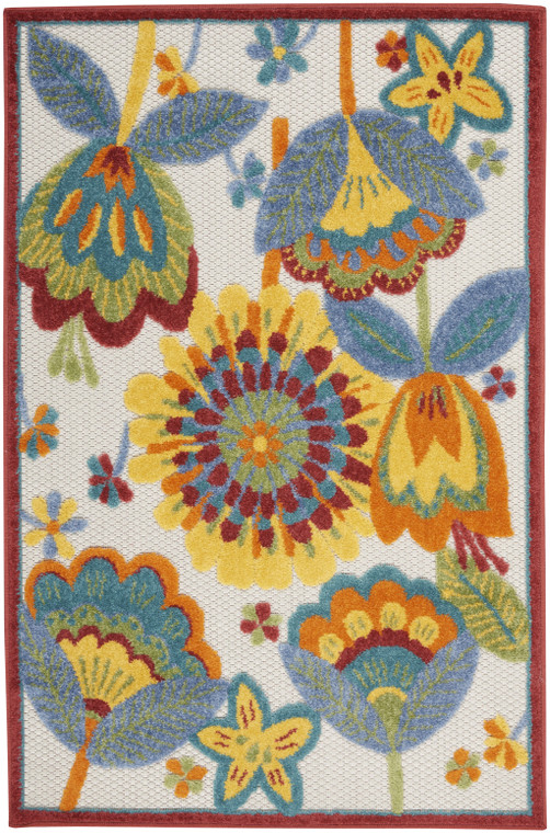 3' X 4' Yellow And Teal Floral Non Skid Indoor Outdoor Area Rug - 606114455592