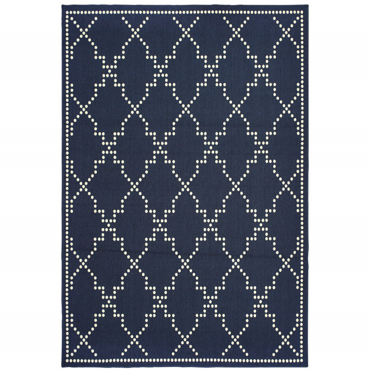 8' X 11' Navy Geometric Stain Resistant Indoor Outdoor Area Rug - 606114574262
