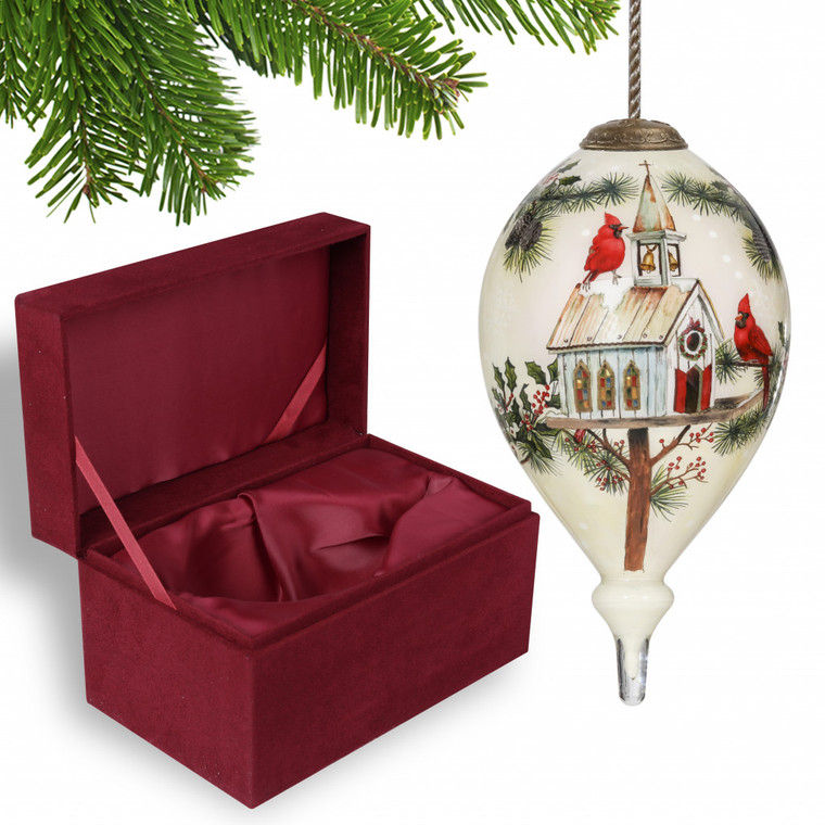Home of the Red Cardinals Hand Painted Mouth Blown Glass Ornament - 606114637233