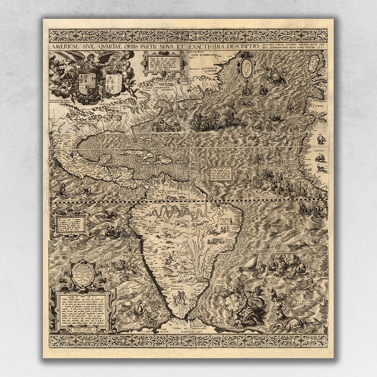 24" X 28" Vintage 1562 Map Of Early Americas Wall Art - 808230021396