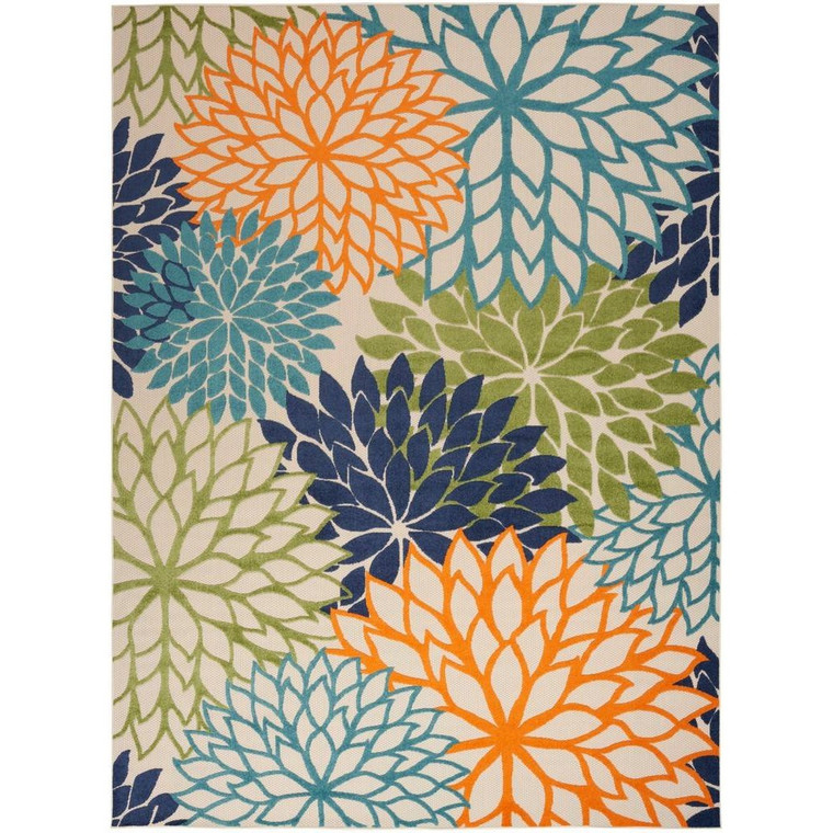 9' X 12' Orange Green And Blue Floral Non Skid Indoor Outdoor Area Rug - 606114454380