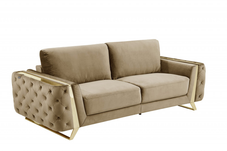 90" Beige Velvet And Gold Stainless Steel Standard Sofa - 606114151180