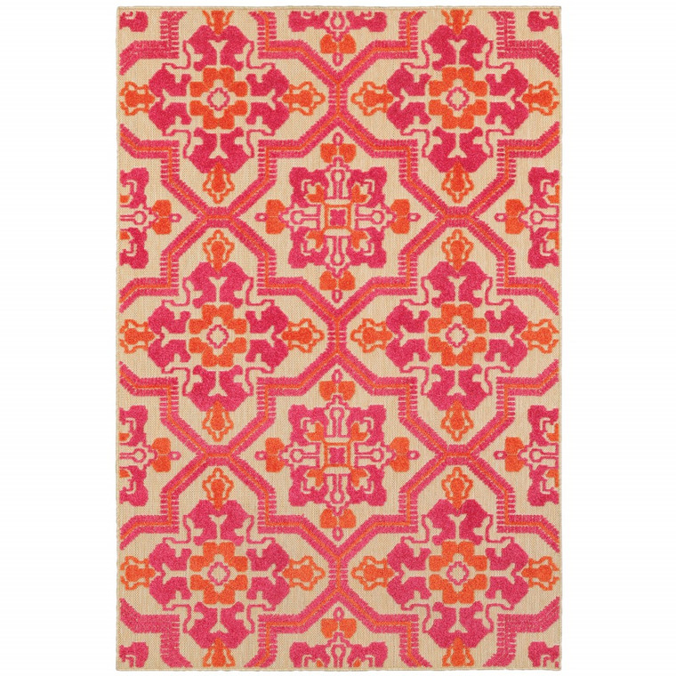 9' x 12' Pink and Orange Medallion Indoor Outdoor Area Rug - 4512822764542