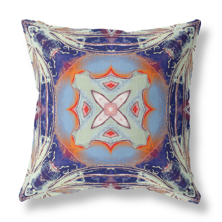 16” Indigo Orange Geo Tribal Suede Throw Pillow - 606114003052