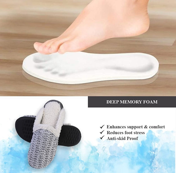 Roxoni Memory Foam Slippers for Women - Fuzzy Cozy Indoor/Outdoor Slides - Fluffy Slip On Shoes Womens House Slippers with Plush Heels and Anti-Skid Rubber Sole