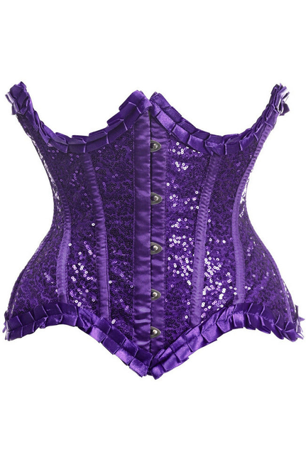 Top Drawer Satin & Sequin Underwire Curvy Cut Steel Boned Waist Cincher Corset