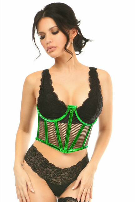 Lavish Holo & Fishnet Underwire Waist Cincher Corset
