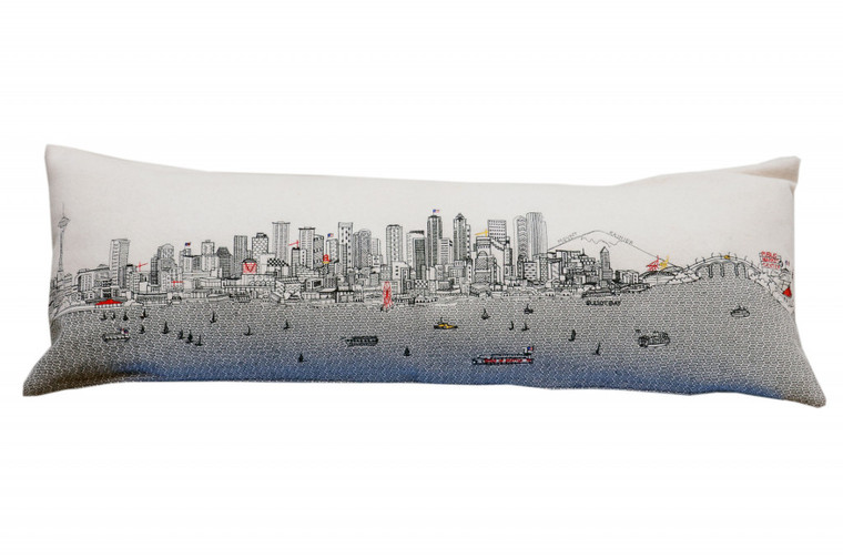 Homeroots Home Decor Seattle Daylight Skyline Lumbar Decorative Pillow, White, 45 Inches