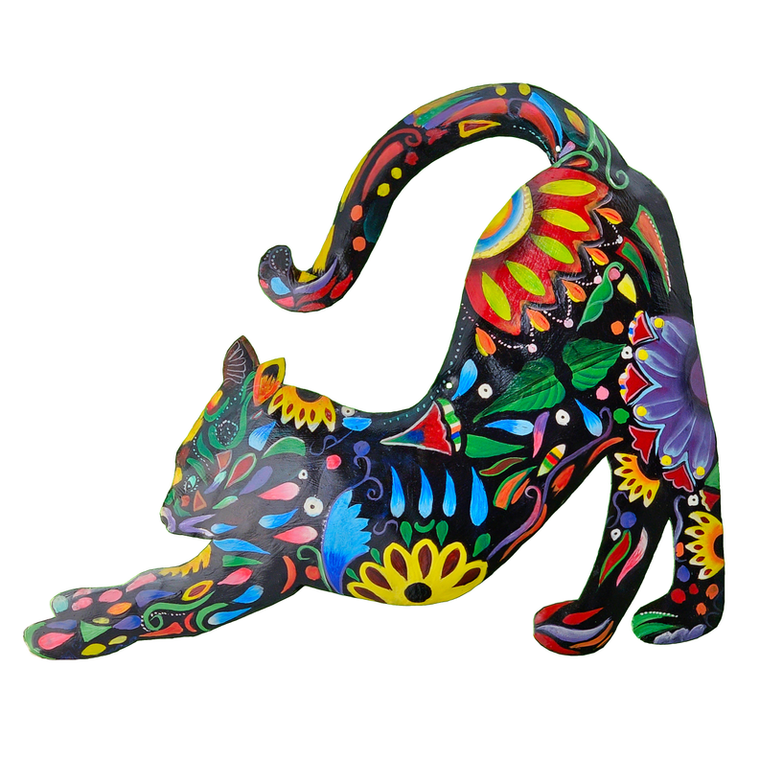 Large Painted Floral Stretching Cat