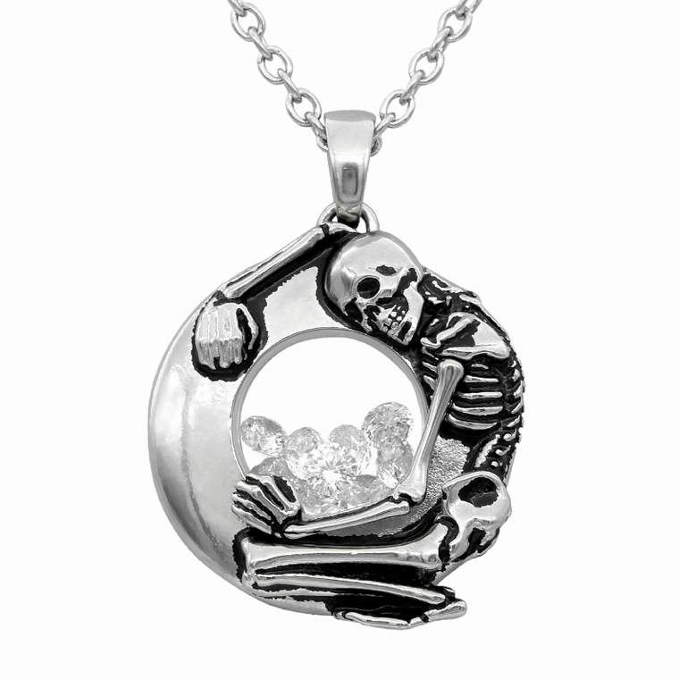 skeleton Floating Charm with White Swarovski Necklace