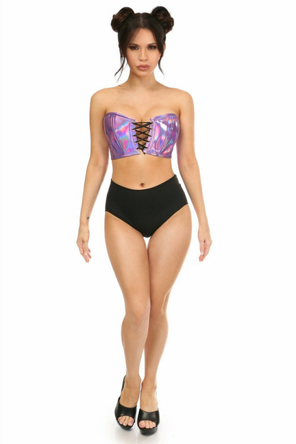 Lavish Holo Lace-Up Bustier Top