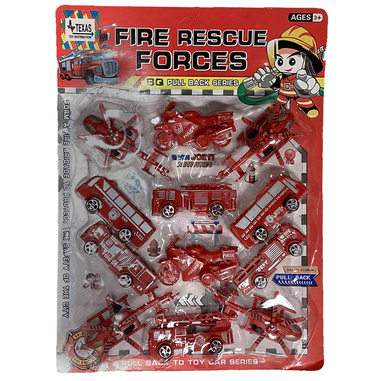 Set of 12 Pull-Back Fire Vehicles in Retail Packaging