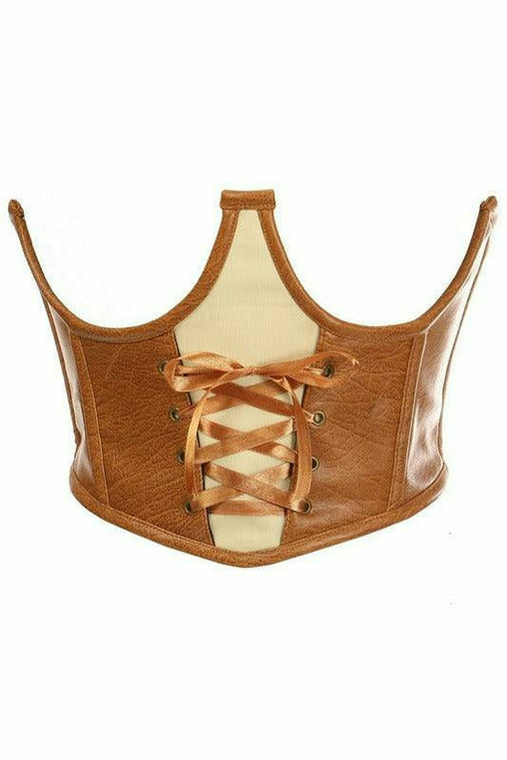 Top Drawer Faux Leather Steel Boned Lace-Up Open Cup Waist Cincher