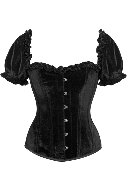 Top Drawer Steel Boned Black Velvet Overbust Corset with Sleeves