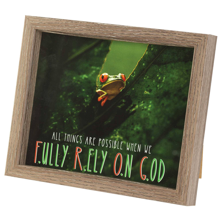 Framed Wall Art Fully Rely On God Woodgrain