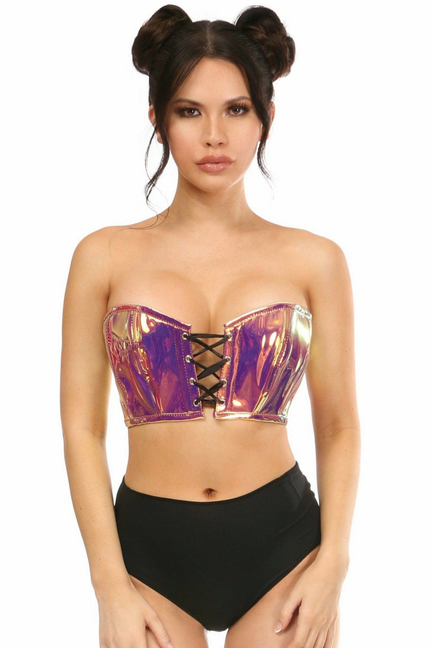 Lavish Gold Holo Lace-Up Bustier Top