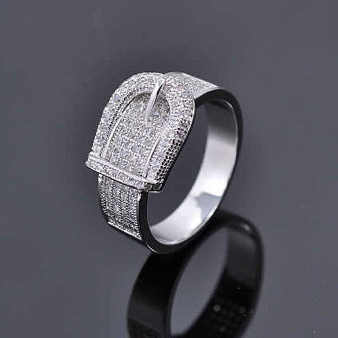 Illusion - Belt Style Ring Crafted In Hand Set CZ Stones On Sterling Silver