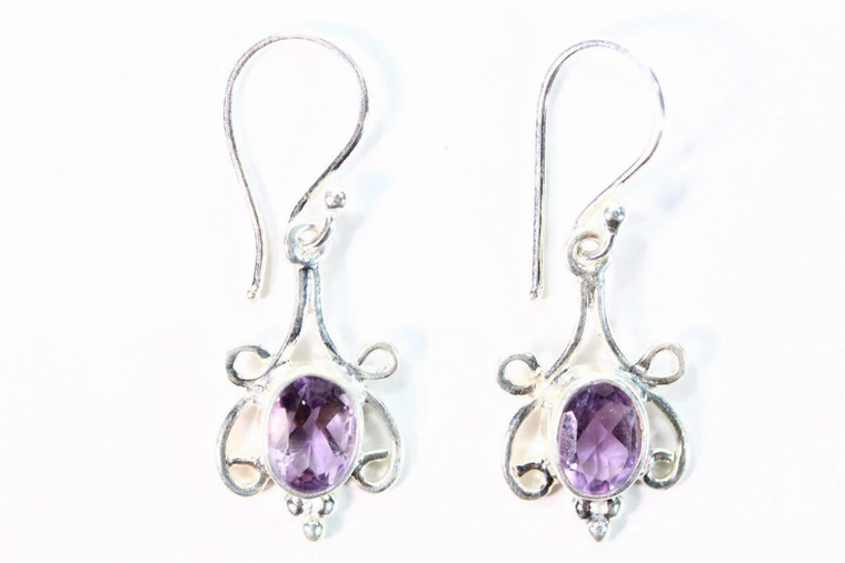 Scroll-work Frame Amethyst Hook Earrings