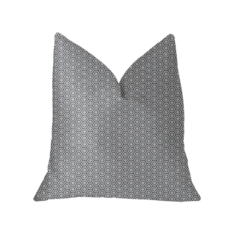 Plutus Myriad Hexagon  Blue and Beige Luxury Throw Pillow