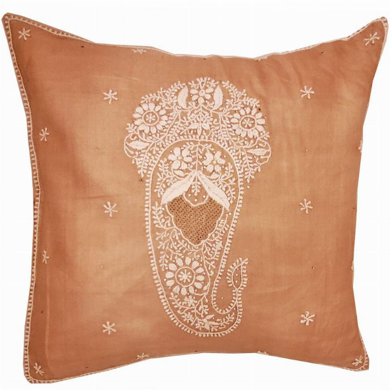 Brinda Embroidery Design Silk Fabric Cushion Cover Design Home Accent Furnishing - 16" x 16"