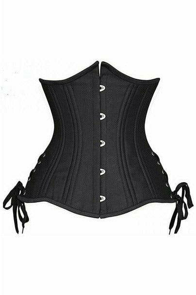 Top Drawer Satin Double Steel Boned Curvy Cut Waist Cincher Corset with Lace-Up Sides