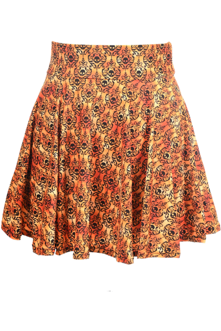 Skulls-Gothic Print Stretch Lycra Skirt