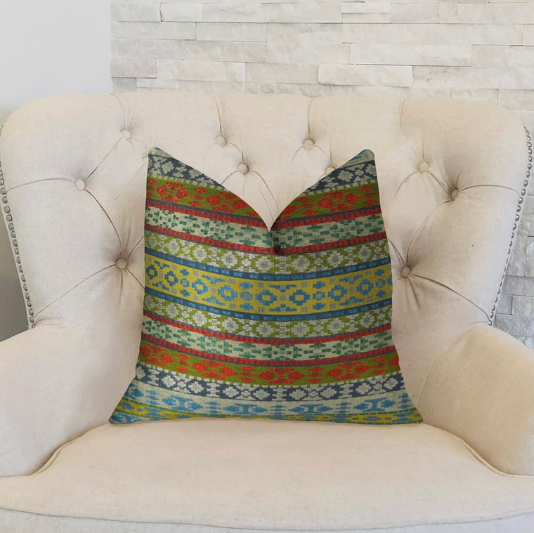 Plutus Flower Child White Blue and Red Handmade Luxury Pillow