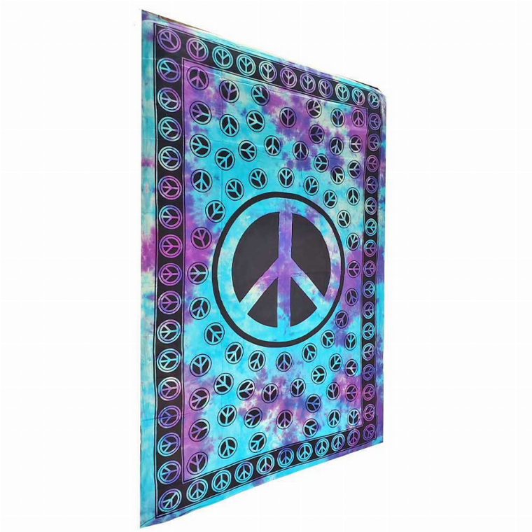 Tie Dye Peace Sign Tapestry Wall Hanging Coverlet