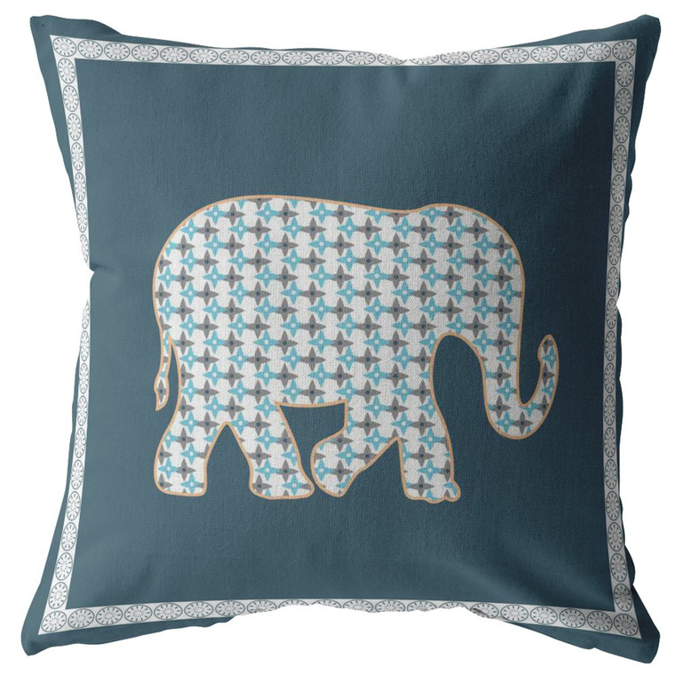 16” Spruce Blue Elephant Boho Suede Throw Pillow - 606114015710