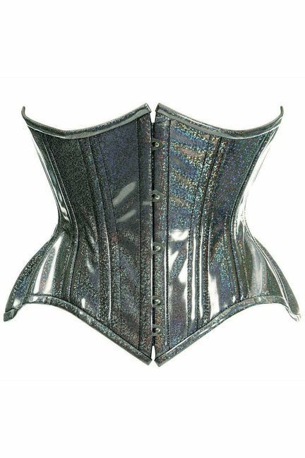 Top Drawer Rainbow-Glitter Holo Double Steel Boned Curvy Cut Waist Cincher Corset