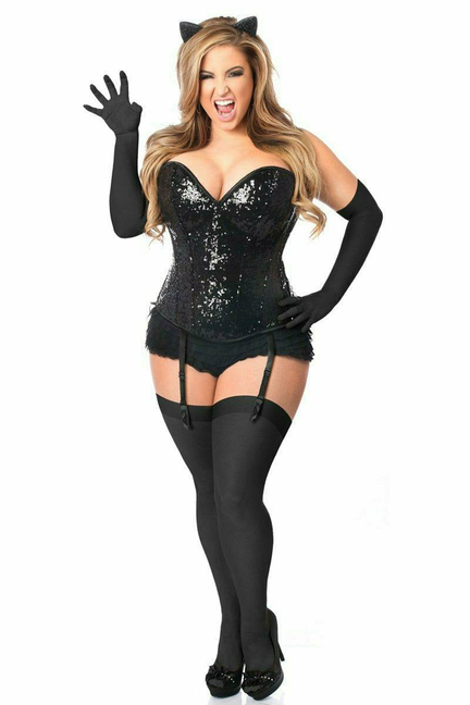 Top Drawer Sequin Black Cat Corset Costume