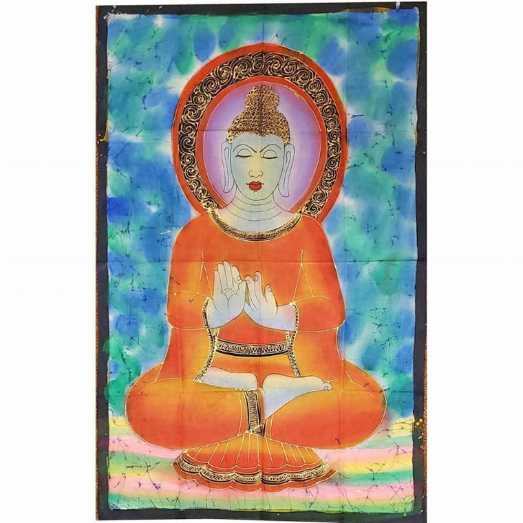 Buddha Teaching Double Lotus Position Meditation Hand Painted Wall Mural Banner