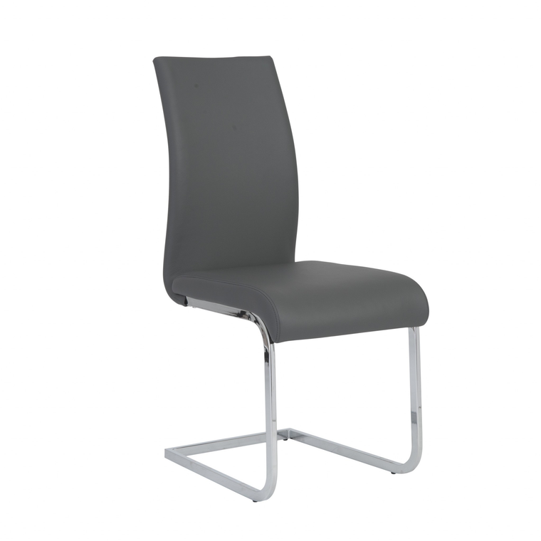 Set of Four Gray and Silver Upholstered Leather Dining Side Chairs