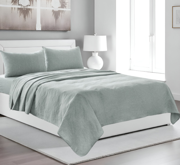 Four Piece Blue Linen Queen Sheet Set