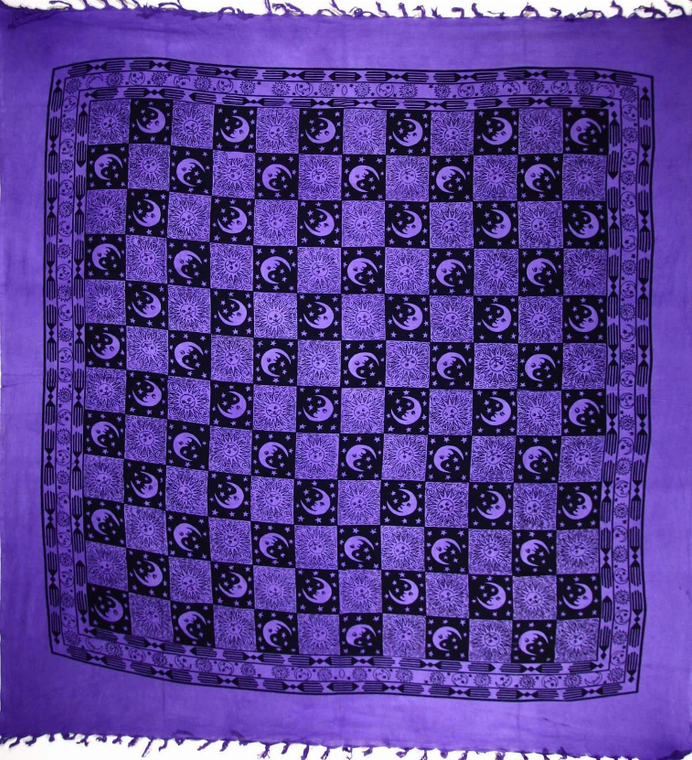 Checkered Sun & Moon with Tassels Tapestry
