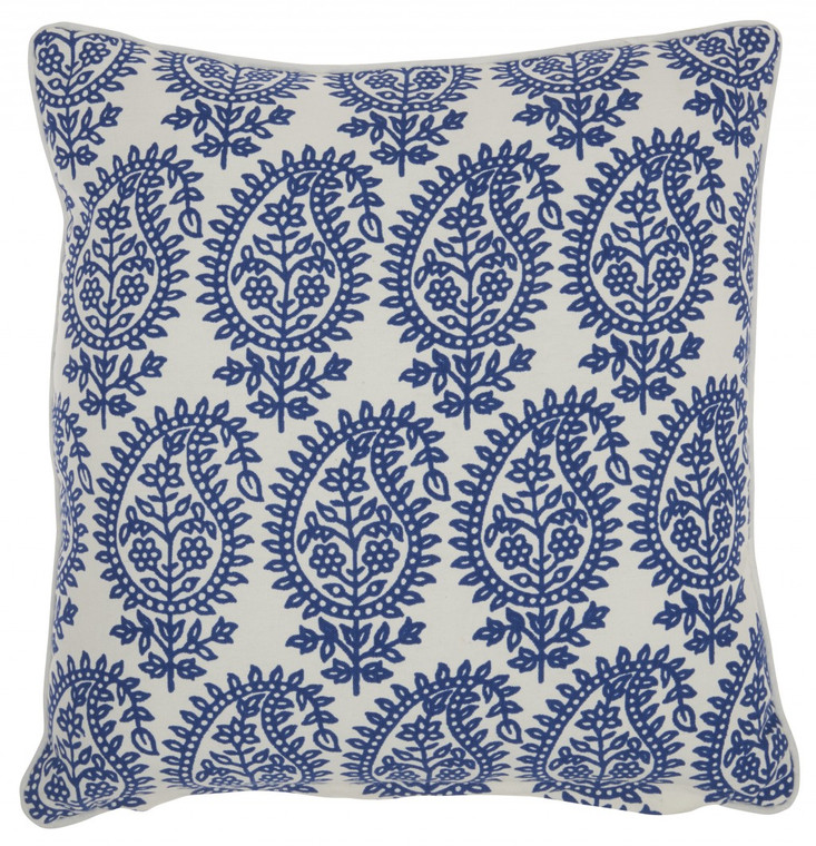 Blue and Ivory Bohemian Paisley Throw Pillow - 4512822831039