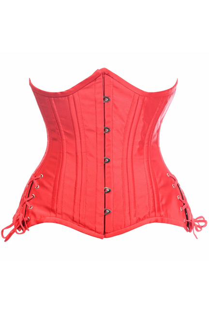 Top Drawer Satin Double Steel Boned Curvy Cut Waist Cincher Corset with Lace-Up Sides