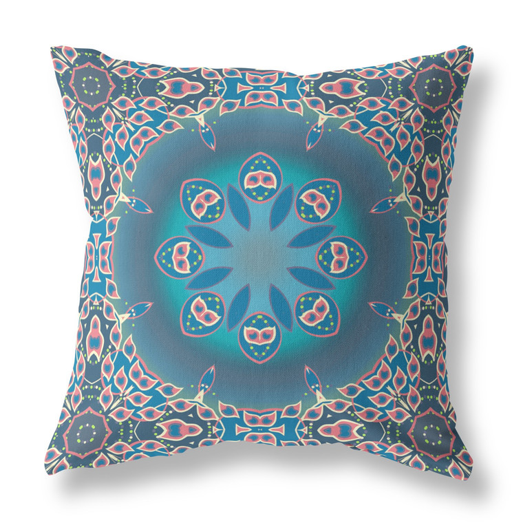 18" X 18" Blue And Pink Broadcloth Floral Throw Pillow - 4512839581415