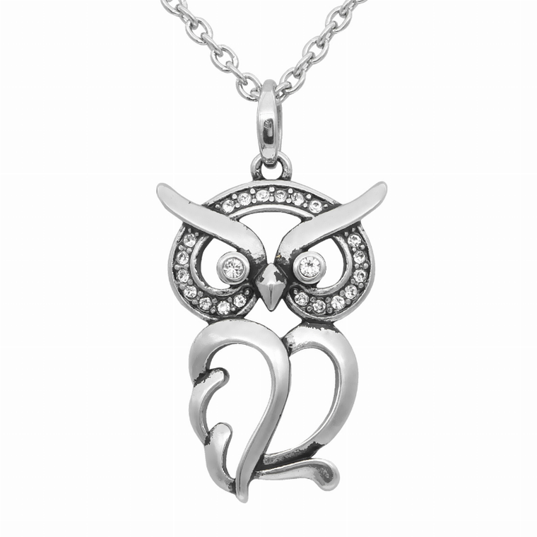 Owl Necklace "Luminous Owl", Bird Pendant Adorned with Swarovski Crystals